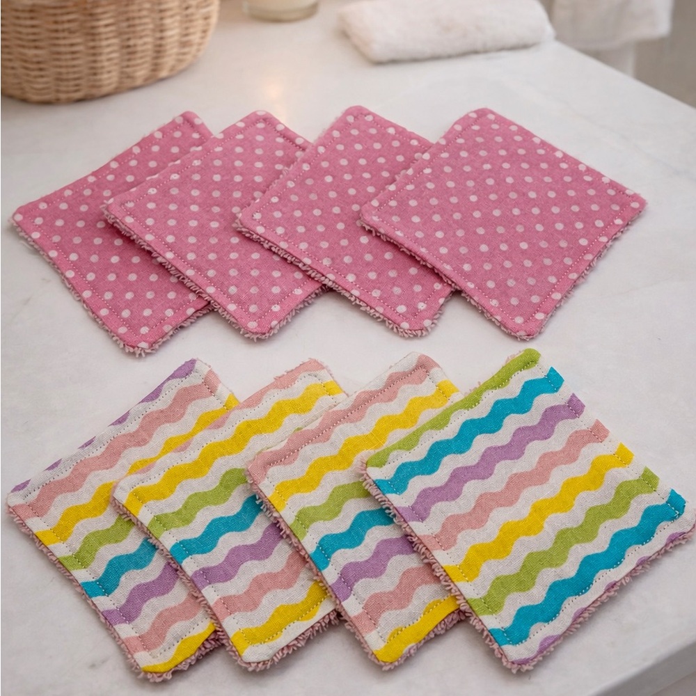 Colorful Pink Reusable Makeup Remover Pads Set of 8
